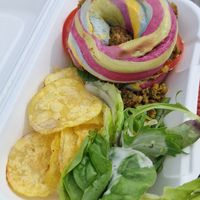 Falafel and houmous rainbow bagel at The Flame Tree Cafe in Dundee