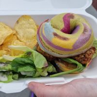 Onion bhaji rainbow bagel at The Flame Tree Cafe in Dundee