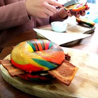 Rainbow bagels 🌈 at The Flame Tree Cafe in Dundee