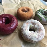 From L to R: Blueberry, orange oil, cinnamon, matcha at Blue Star Donuts - 23rd in Portland