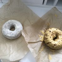 Left: orange olive oil. Right: passion fruit cake. The frosting was amazing. I licked the wrapper. Don’t judge me.  at Blue Star Donuts - 23rd in Portland