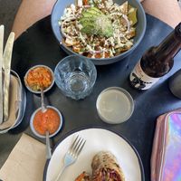 Chilaquiles and Al pastor burrito   at Veguisima in Mexico City