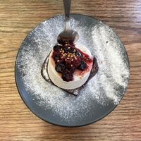 Brownie with vanilla ice creamm  at Veguisima in Mexico City