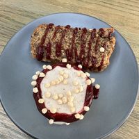 Banana bread desert with pistachio ice cream - incredible!  at Veguisima in Mexico City