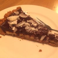 Chocolate and banana torte with ginger crust. Amazing!  at Veganic in Krakow