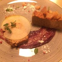 Sous-vide chickpea pate, caramelized pear, red onion jam, and (not shown) homemade bread. at Veganic in Krakow