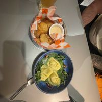 Pasta and deep fried mushrooms (starter)  at Veganic in Krakow