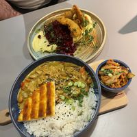 Thai stew and mushroom and mash dish.  at Veganic in Krakow