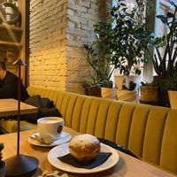 Pączki and caffè latte  at Veganic in Krakow
