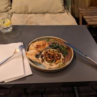 Chanterelles, beans, bread, hummus - fantastic at Veganic in Krakow