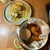 pistachio arancini, oyster shroom nuggets  at Veganic in Krakow