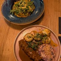 Roulade and pasta at Veganic in Krakow