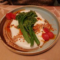 Starter - fried seasonal greens with white sauce at Veganic in Krakow
