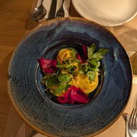 Dumplings with pickled beetroot (starter) at Veganic in Krakow