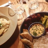 Russkie pierogi and Buddha bowl at Veganic in Krakow