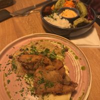 Mains, with underneath the mushroom cutlets    at Veganic in Krakow