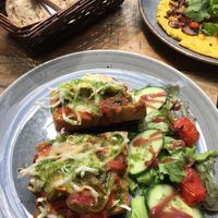 Omelette with mushrooms and bruschetta  at Veganic in Krakow