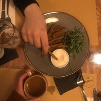 Herby Polenta Fries with mayo-dip, so crunchy and Good!!  at Veganic in Krakow