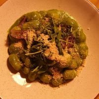 Gnocchi with pesto and vegan parmesan at Veganic in Krakow
