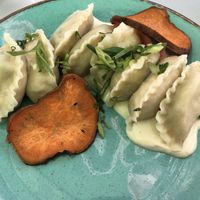 Dumplings with sweet potato  at Veganic in Krakow