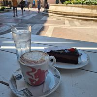 Vegan chpcholate cake and coffee with almond milk at Luka Ice Cream & Cakes in Split