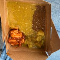 Lentils, BBQ tofu, and curry pot potatoes. So hearty very filling!!  at Fire & Spice Vegan Restaurant - Capitol Ave in Hartford