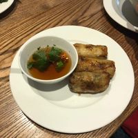 Vegan hanoi spring rolls - really good sauce  at Minh Chay - Ma May in Hanoi