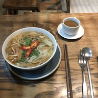 Vegan pho and coffee  at Minh Chay - Ma May in Hanoi
