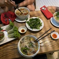 Pho, noodle soup and summer rolls. Were diggin‘ in (: at Minh Chay - Ma May in Hanoi