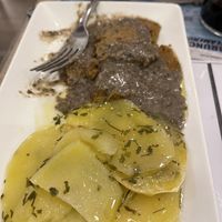 Seitan with mushroom sauce and potatoes   at El Fogon Verde in Madrid