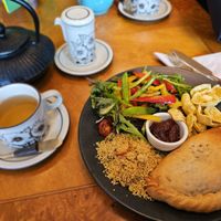 Vegan cornish pasty meal, christmas loose leaf tea at Planetwise & Yoga Studio in Bridlington