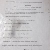 Menu with vegan options clearly marked (but they sometimes have vegan specials not listed here, like beets or mushrooms).  6 of the 10 entrees are vegan, not counting the veggie combo! at Ababa in Washington