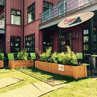 Outdoor patio at Calypso Roti Shop in Tofino