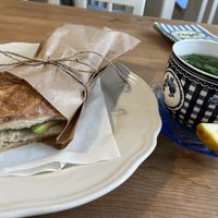 avocado and sundried tomato baguette (vegan) and a fresh mint tea  at Veget in Prague