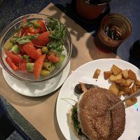 Salad and burger   at Mayka in Belgrade