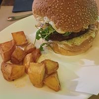 Seitan and tofu cheese burger at Mayka in Belgrade