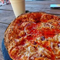 pizza and coffee milkshake at Cafe Sia in Isle Of Skye