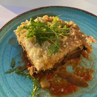 Vegan Moussaka  at Nice n Easy in Mykonos
