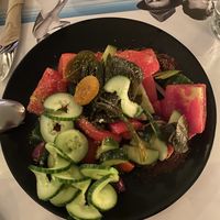Greek salad minus the feta  at Nice n Easy in Mykonos