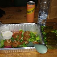 Wine leaf rolls and falafels (take-out) at Maqam Al Sultan in Larnaca