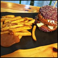 Pea-Patty-Burger and Fries  at Bioloco in Gran Canaria