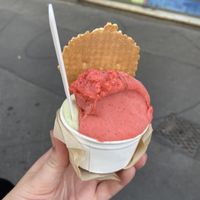 Strawberry and basil/lemon sorbet  at Gelateria Latteneve in Milan