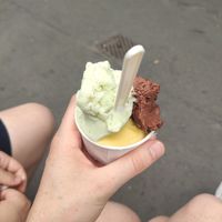 Mango, lemon/basil, chocolate at Gelateria Latteneve in Milan