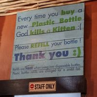 Hypocritic sign to find in a place that sells dead chicken at Bali Eco Deli in Lembongan