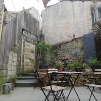 Garden seating away from noise of the high street at Sprout Health Foods in Newquay