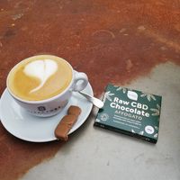 Decaffe oatmilk flat white...sooo good! And paired with affogato chocolate 😍 at Sprout Health Foods in Newquay
