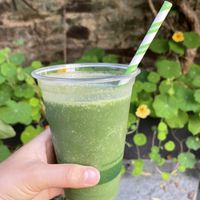 Amazing green smoothie in little sunny courtyard garden space   at Sprout Health Foods in Newquay