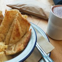 Gluten free vegan flatbread & houmous. at Sprout Health Foods in Newquay