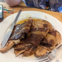 French toast with bacon and syrup. at Green Kitchen in Brighton