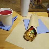 Vegan Lahmanikon - and not Lahmatzoun as they said to me - & vegan (beetroot) soup!  at Feyrouz in Athens